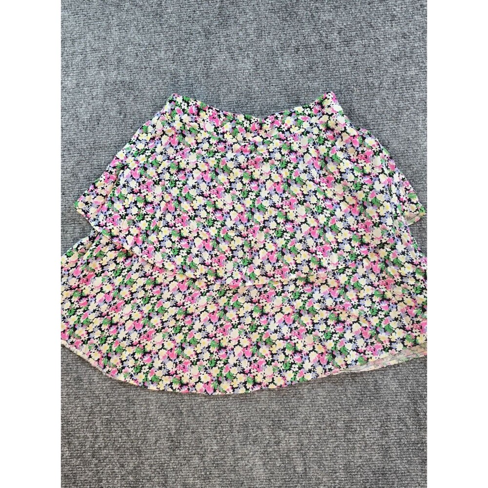 ASOS Womens Size 00 Floral Tiered Mini Skirt Pink Green Ruffle Cottagecore